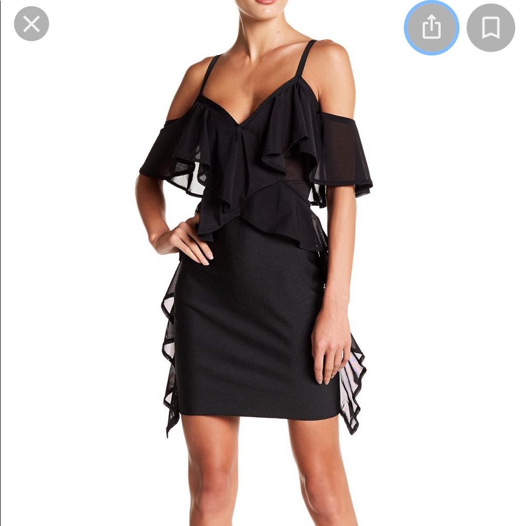 Black Ruffle Trim Cold Shoulder Dress